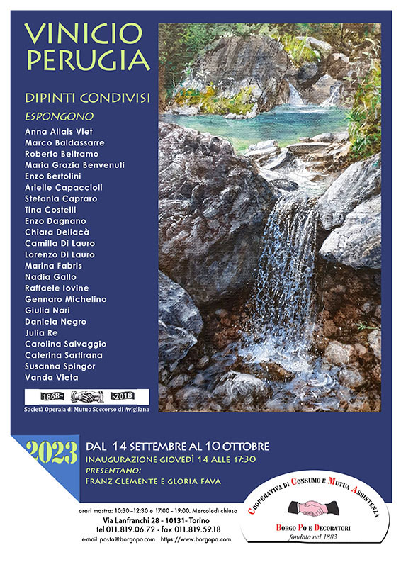 locandina inaugurazione mostra collettiva "dipinti condiviis" di Vinicio Perugia e allievi, 14 settembre 2023 17:30